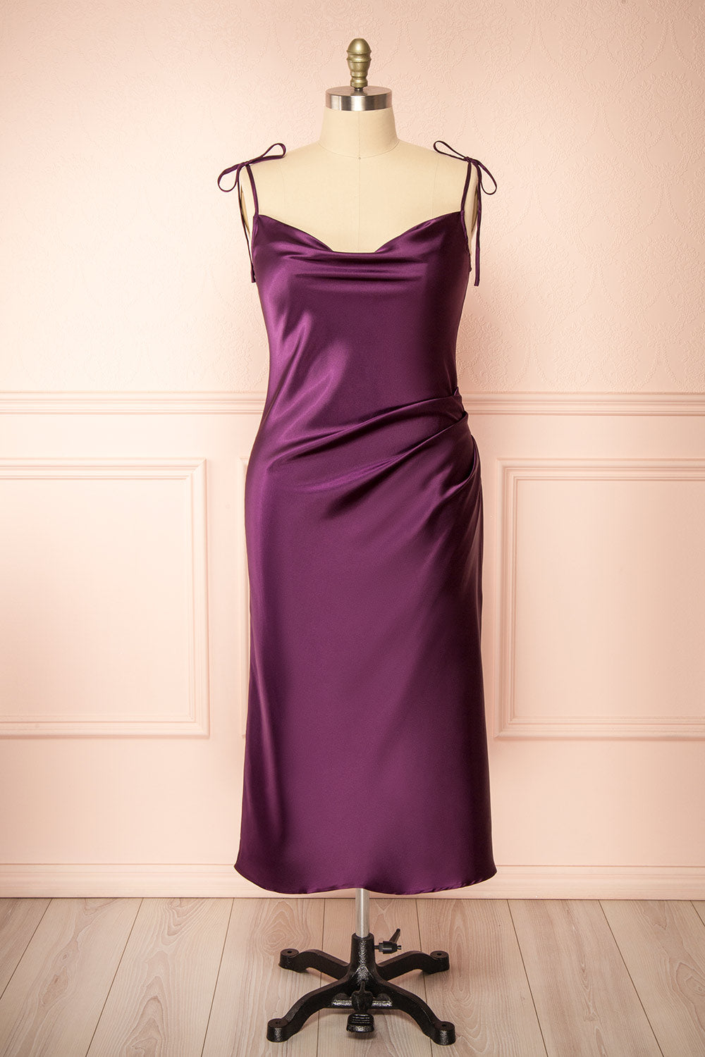 Elyse Purple Cowl Neck Midi Dress | Boutique 1861 front plus size