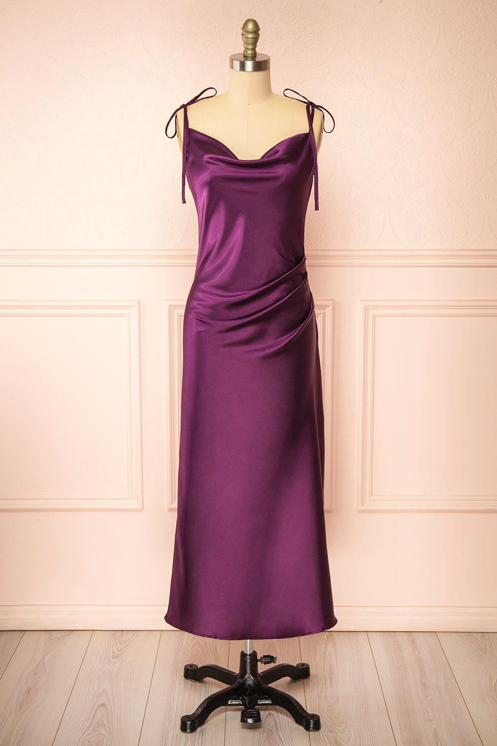 Elyse Purple Cowl Neck Midi Dress | Boutique 1861 front view