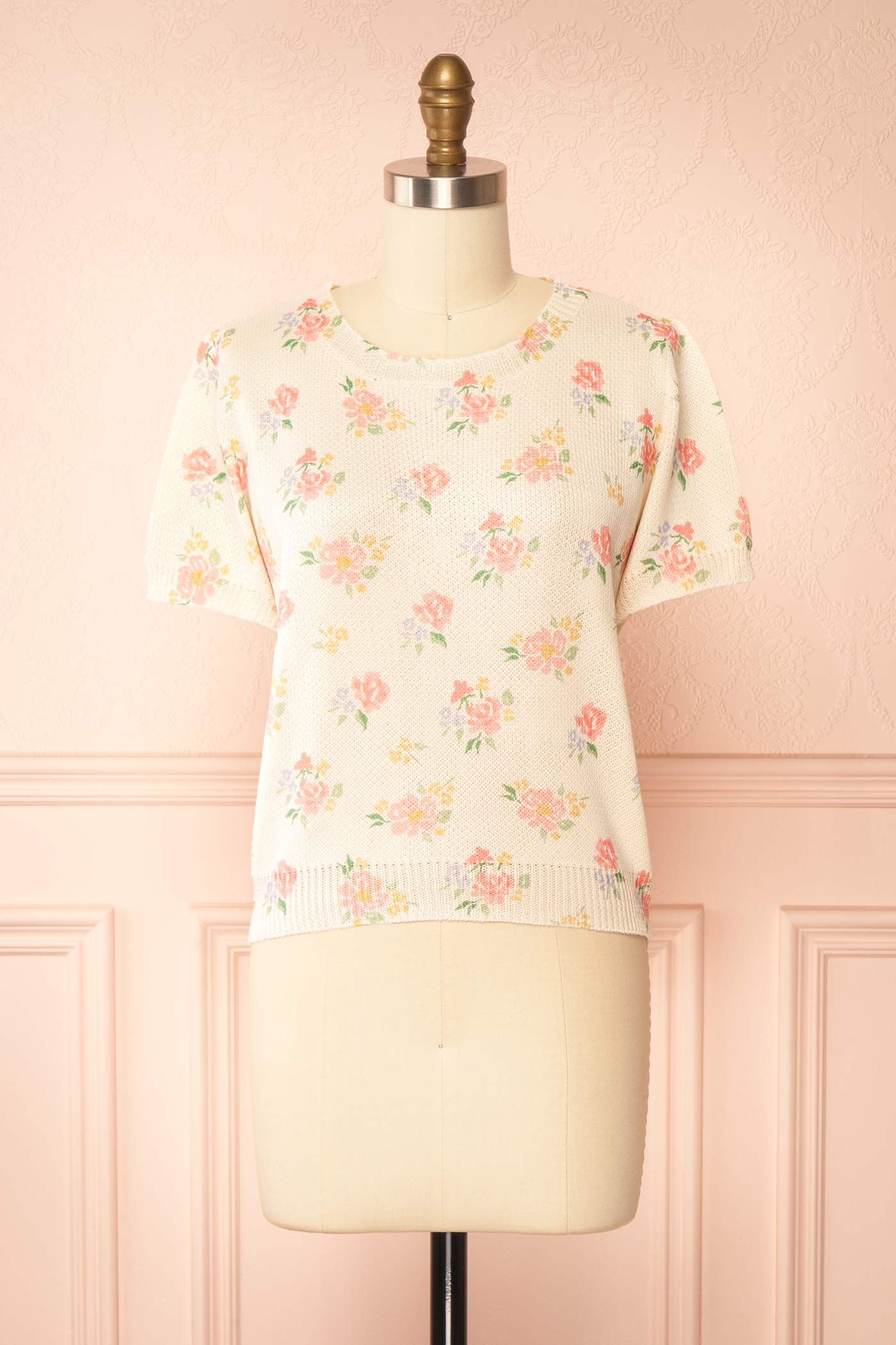 Elysera | Floral Knit Short Sleeve Top