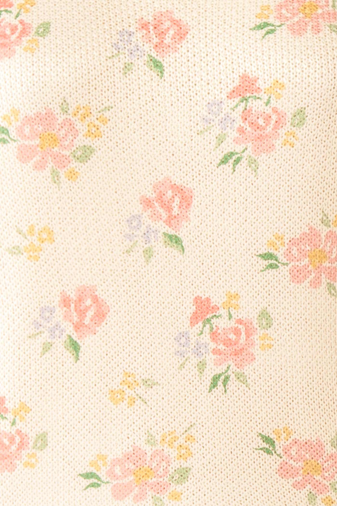 Close-up view Elysera Floral Knit Short Sleeve Top at la boutique 1861