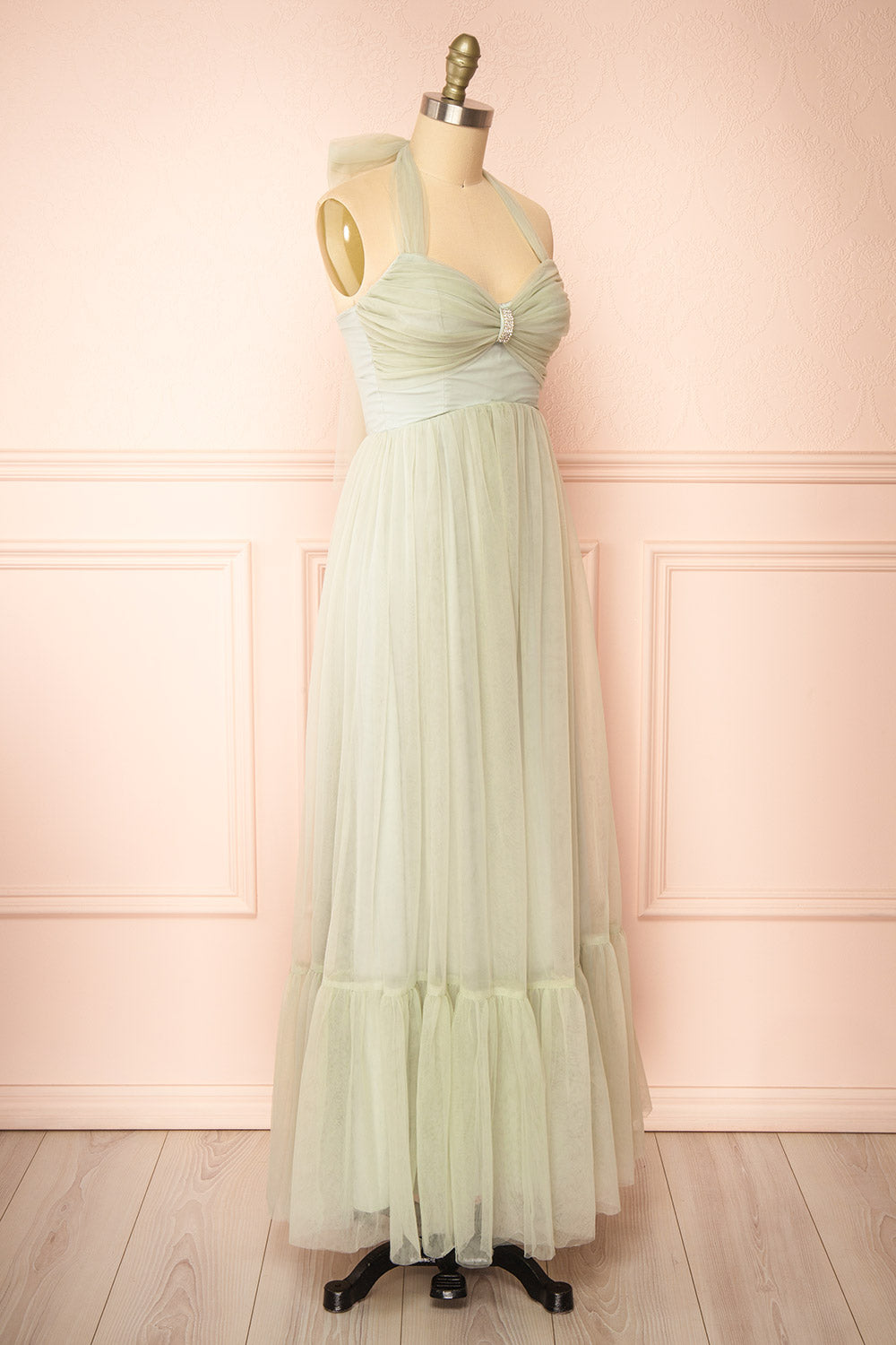 Emberly Sage Tulle Dress w/ Halter Neck | Boutique 1861 side view