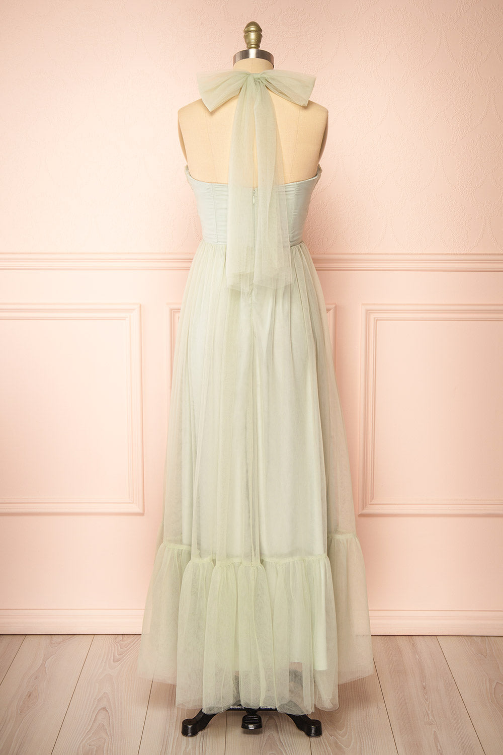 Emberly Sage Tulle Dress w/ Halter Neck | Boutique 1861 back view