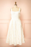 Emela Ivory | Midi Floral Dress with Bow at Back