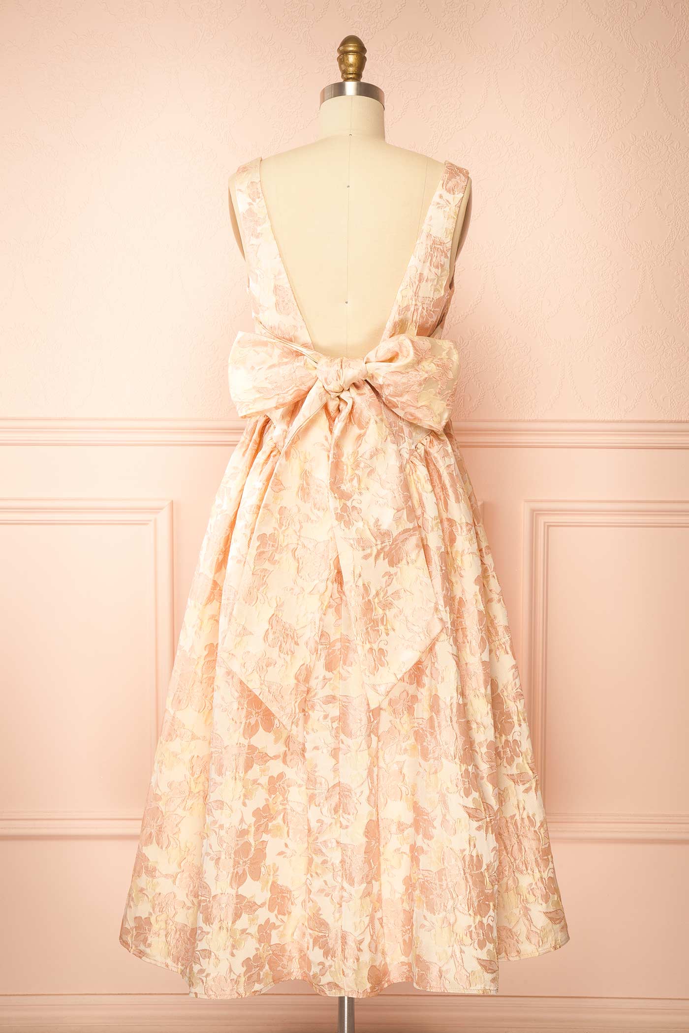 Emela Pink | Midi Floral Dress with Bow at Back
