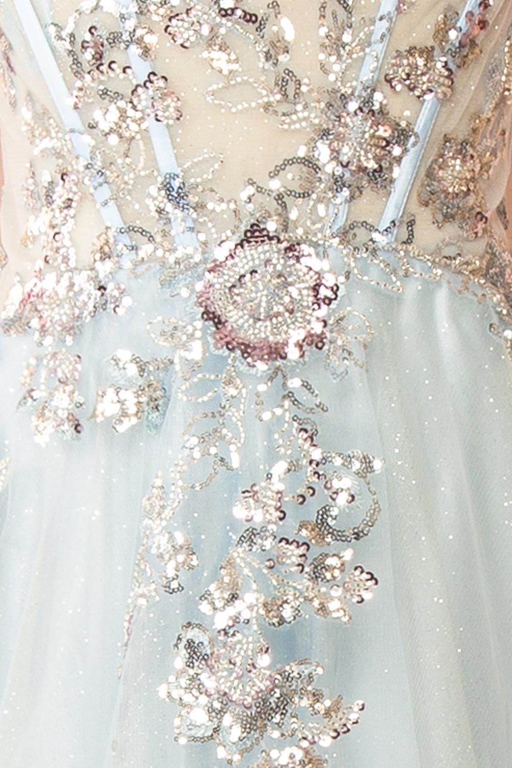 Emerie Blue Translucent A-Line Corset Dress | Boutique 1861 fabric 