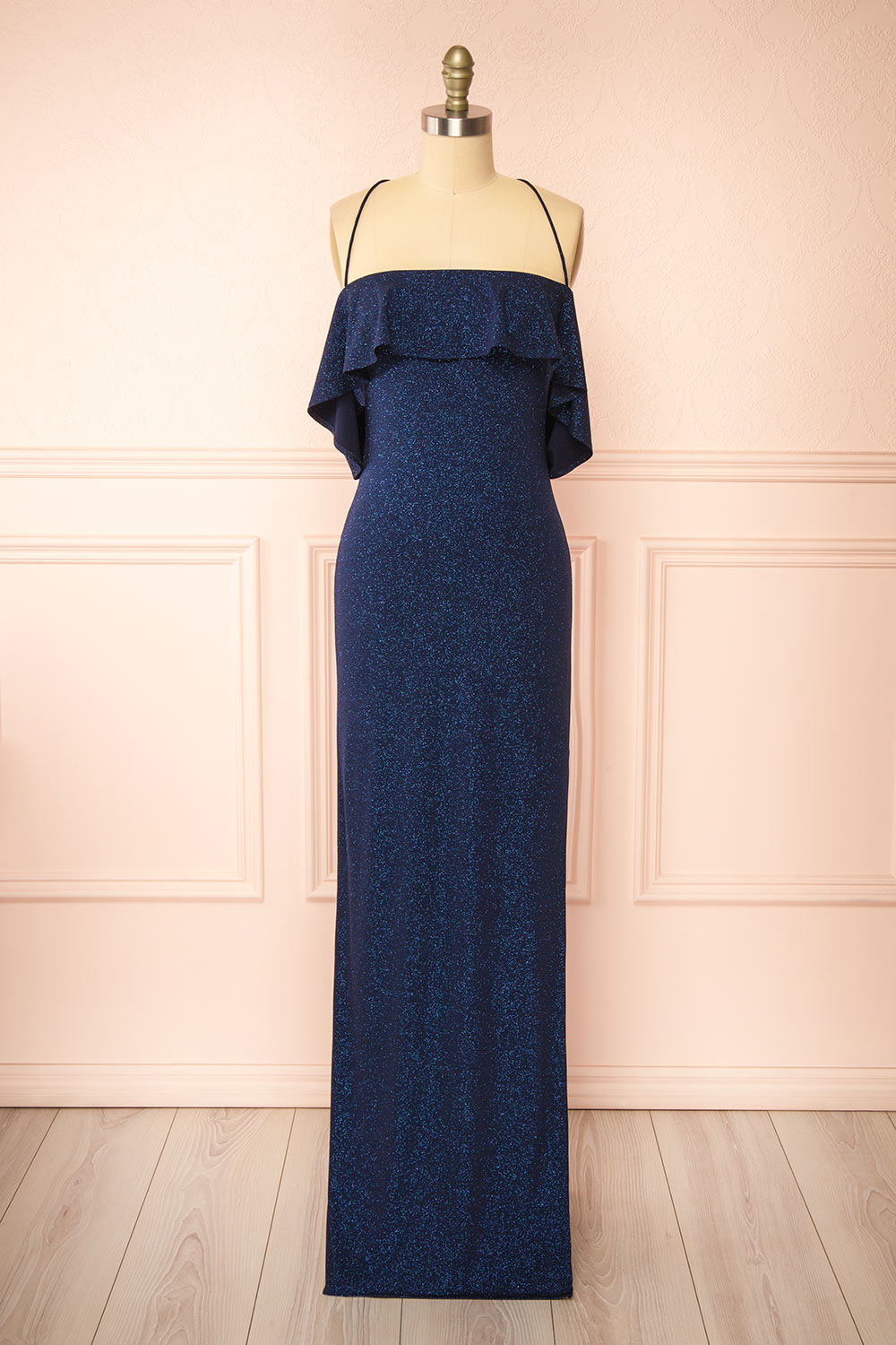 Emily Navy Glittery Mermaid Maxi Dress | Boutique 1861 front view