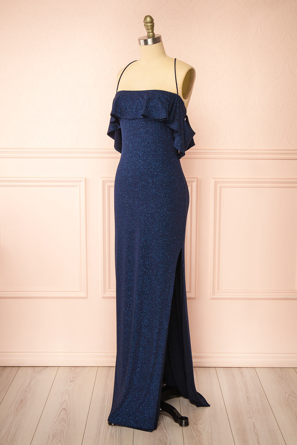 Emily Navy Glittery Mermaid Maxi Dress | Boutique 1861 side view