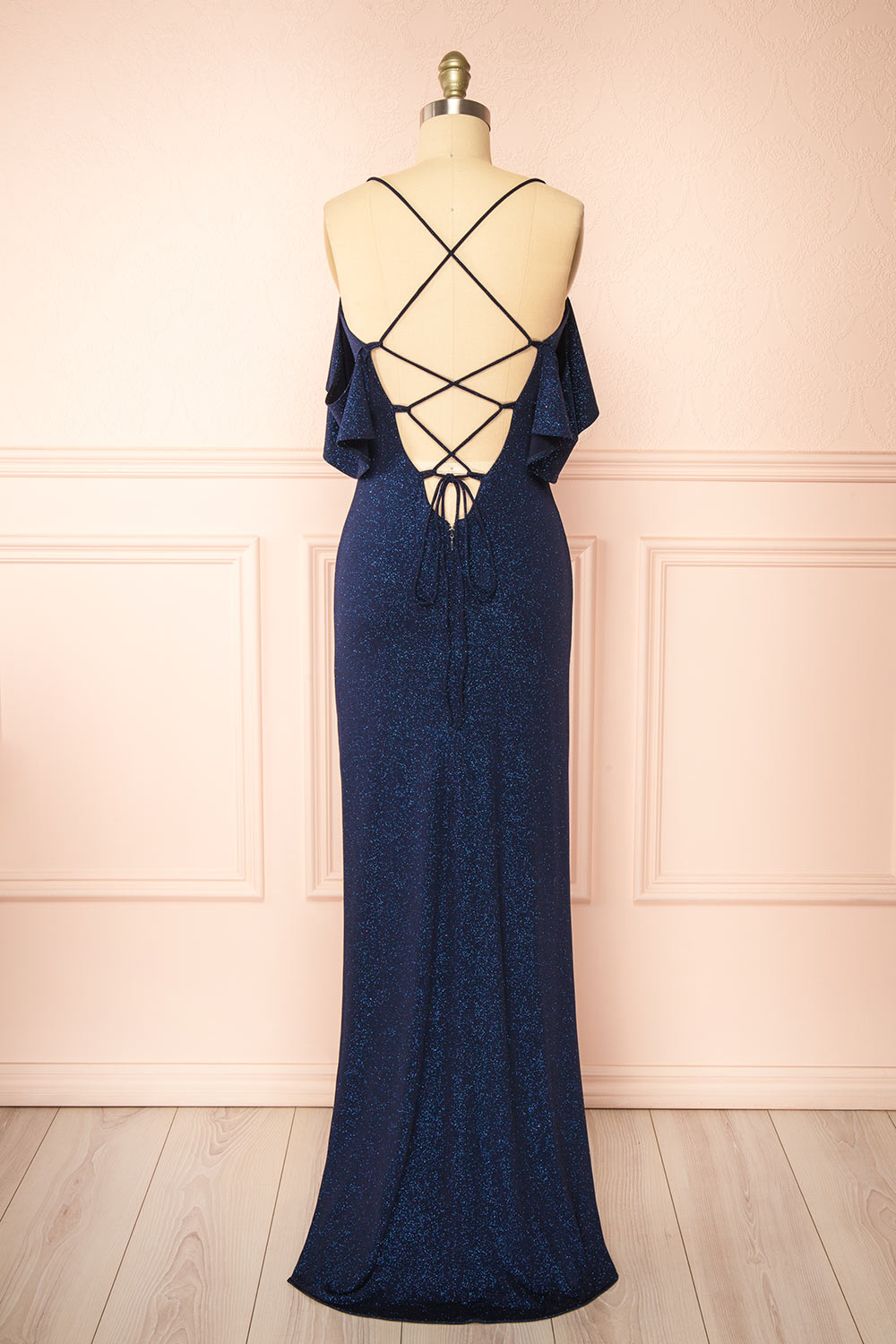 Emily Navy Glittery Mermaid Maxi Dress | Boutique 1861 back view