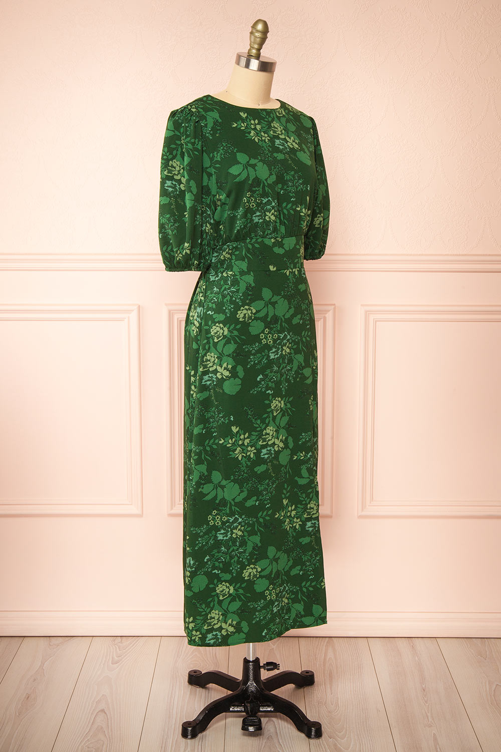 Emirida Long Dark Green Floral Dress | Boutique 1861 side view