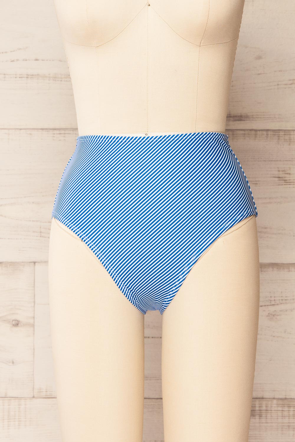 Engel Stripes Blue High-Waisted Bikini Bottom | La petite garçonne front view