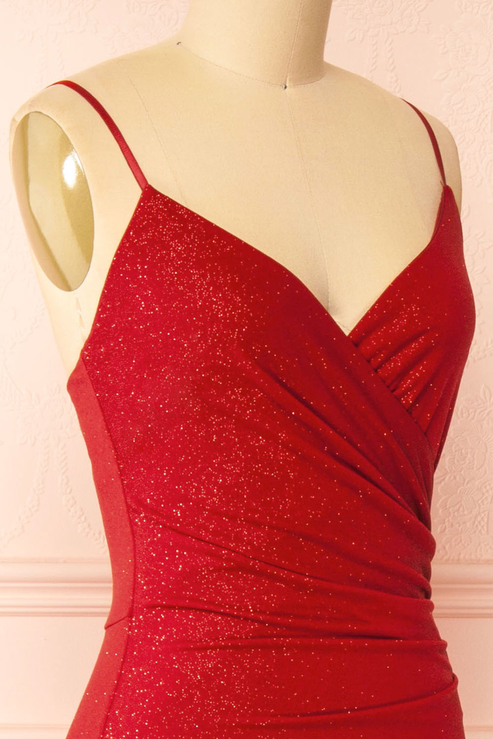 Enyra Red Sparkling Dress w/ Wrapped Bodice | Boutique 1861 side