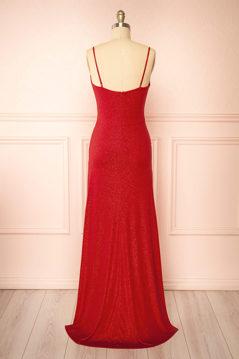 Enyra Red Sparkling Dress w/ Wrapped Bodice | Boutique 1861 back view