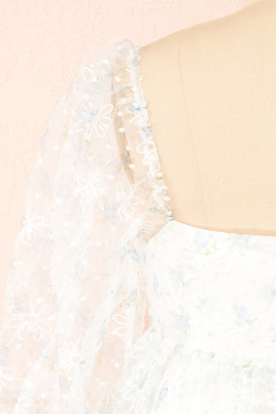 Eole Floral Babydoll Dress w/ Embroidery | Boutique 1861 back close-up