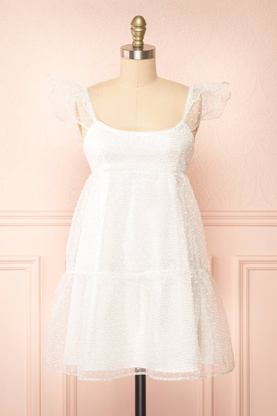 Eoya White Sparkly Babydoll Dress | Boutique 1861 front view