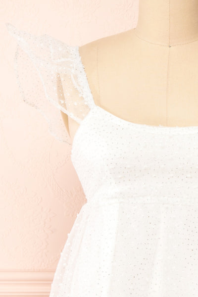 Eoya White Sparkly Babydoll Dress | Boutique 1861 front close-up