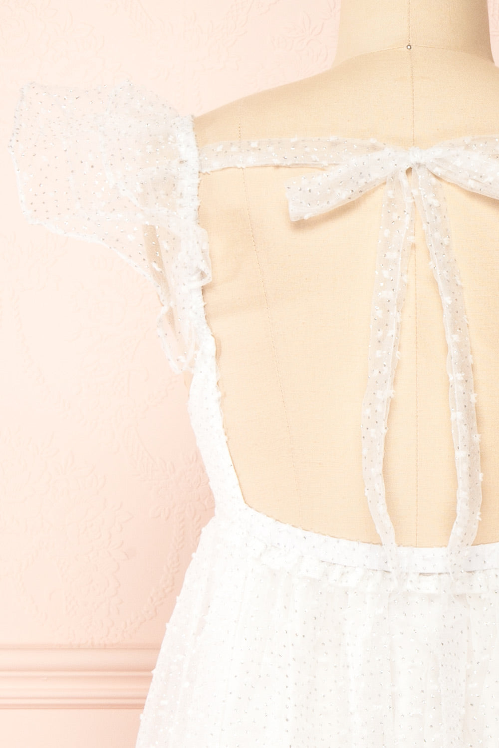 Eoya White Sparkly Babydoll Dress | Boutique 1861 back close-up