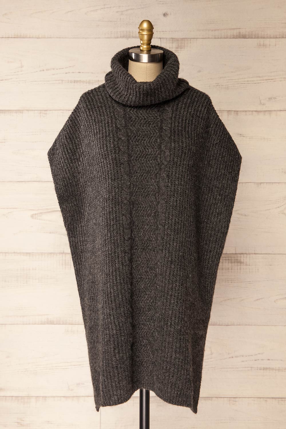 Erzurum Grey Knit Turtleneck Poncho | La petite garçonne front view
