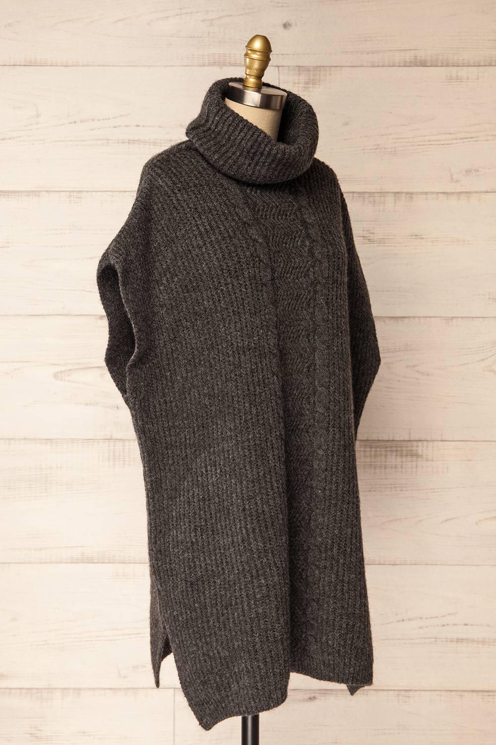 Erzurum Grey Knit Turtleneck Poncho | La petite garçonne side view
