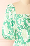 Esadora Short Green Floral Dress w/ Bows | Boutique 1861 side close-up