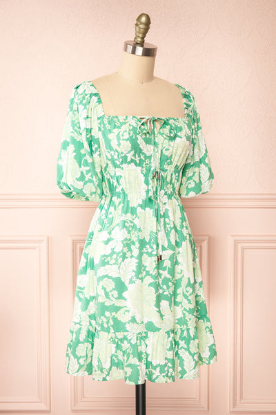 Esadora Short Green Floral Dress w/ Bows | Boutique 1861 side view