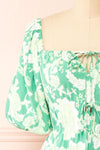 Esadora Short Green Floral Dress w/ Bows | Boutique 1861 front close-up