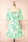 Esadora Short Green Floral Dress w/ Bows | Boutique 1861 front view