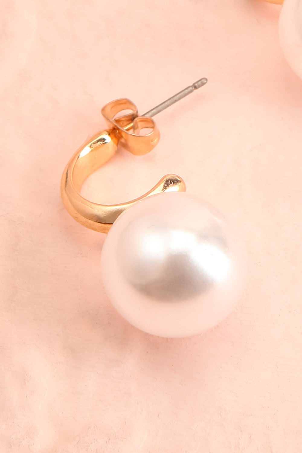 Esja Gold Pearl Drop Hoop Earrings | Boutique 1861 close-up