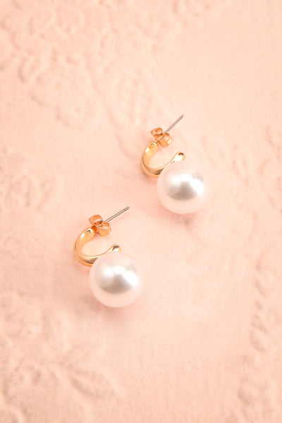 Esja Gold Pearl Drop Hoop Earrings | Boutique 1861