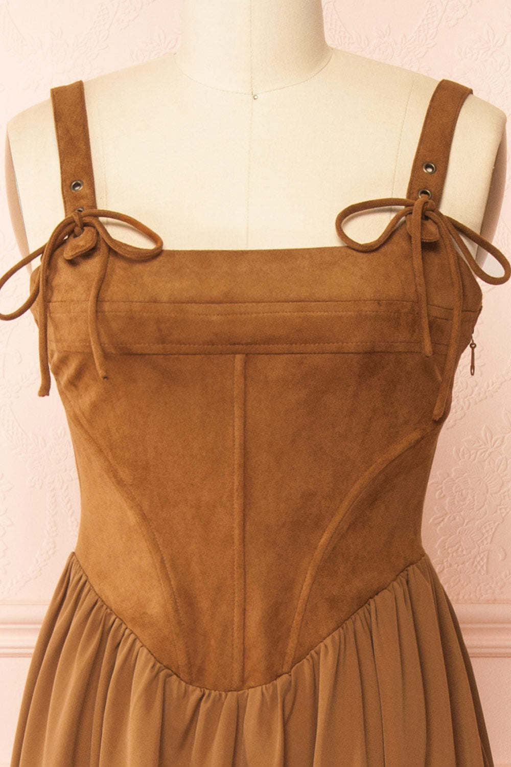Esma Caramel Faux Suede Corset Dress | Boutique 1861 front