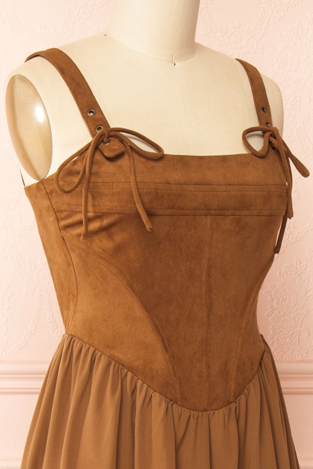 Esma Caramel Faux Suede Corset Dress | Boutique 1861 side