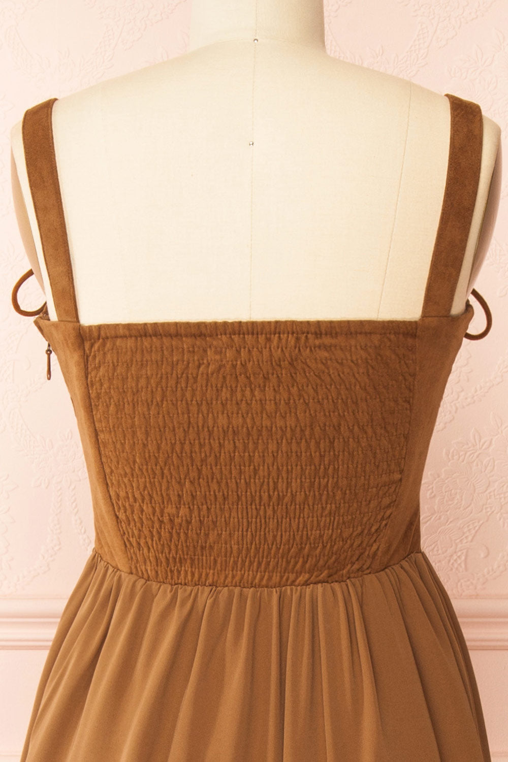 Esma Caramel Faux Suede Corset Dress | Boutique 1861 back