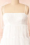 Esmeira White Tiered Polka Dot Midi Dress | Boutique 1861  front close-up