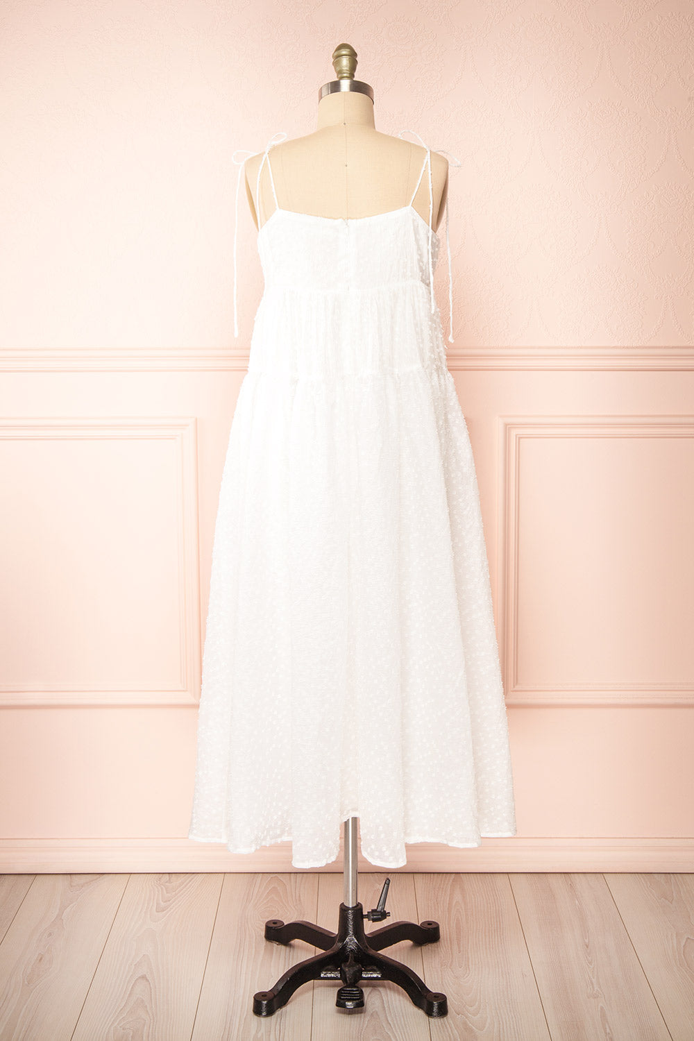 Esmeira White Tiered Polka Dot Midi Dress | Boutique 1861