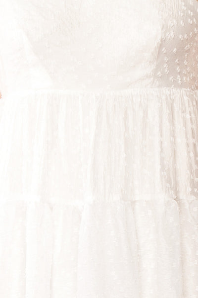 Esmeira White Tiered Polka Dot Midi Dress | Boutique 1861 fabric