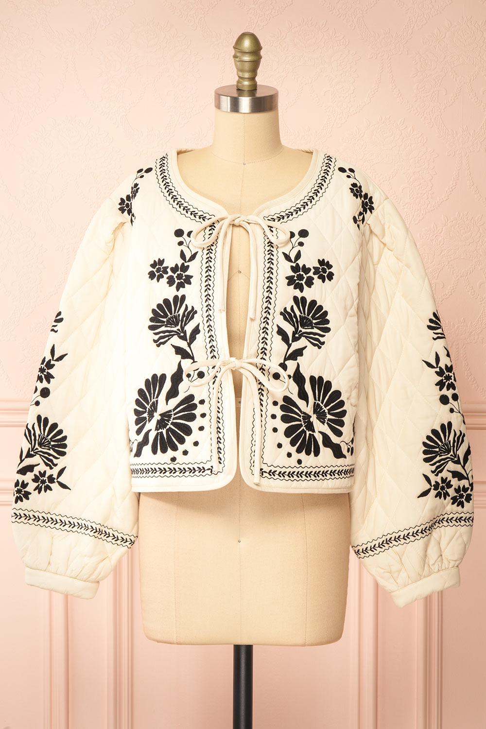 Esmeray Floral Embroidered Beige Jacket | La petite garçonne front view