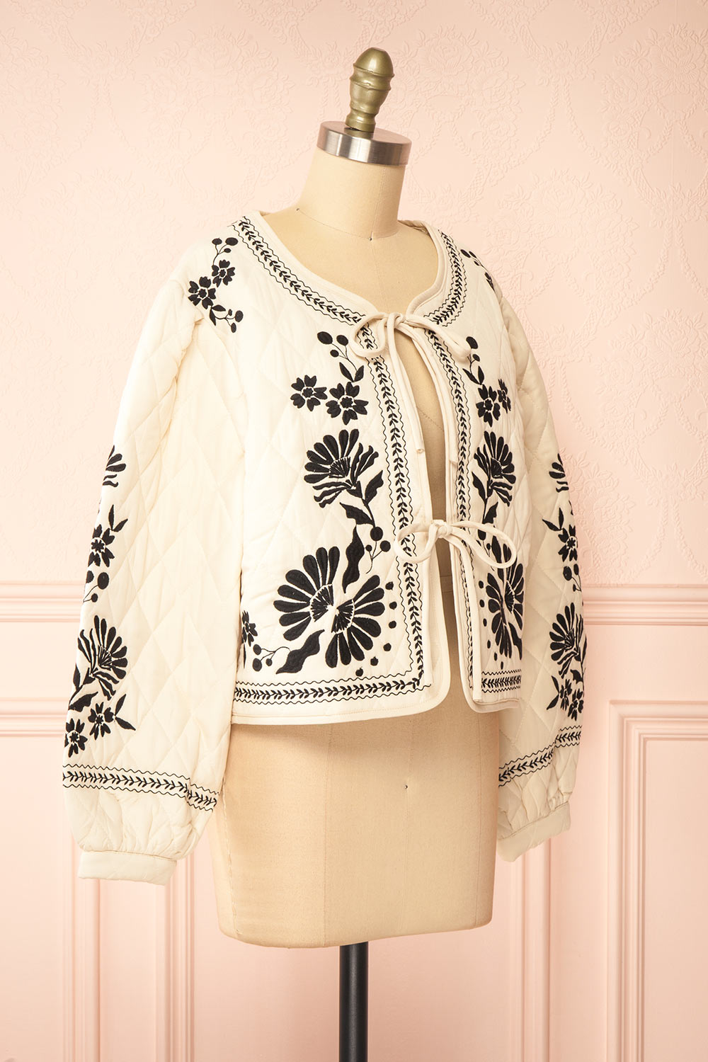 Esmeray Floral Embroidered Beige Jacket | La petite garçonne side view