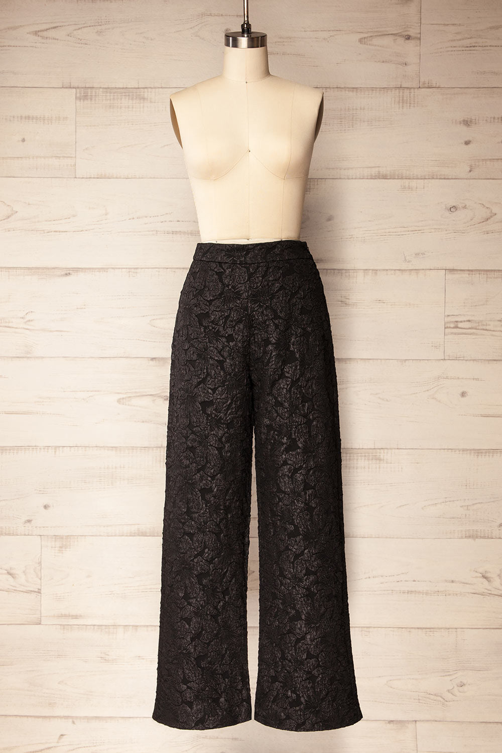 Essex Black Textured Wide-Leg Pants | La petite garçonne front view