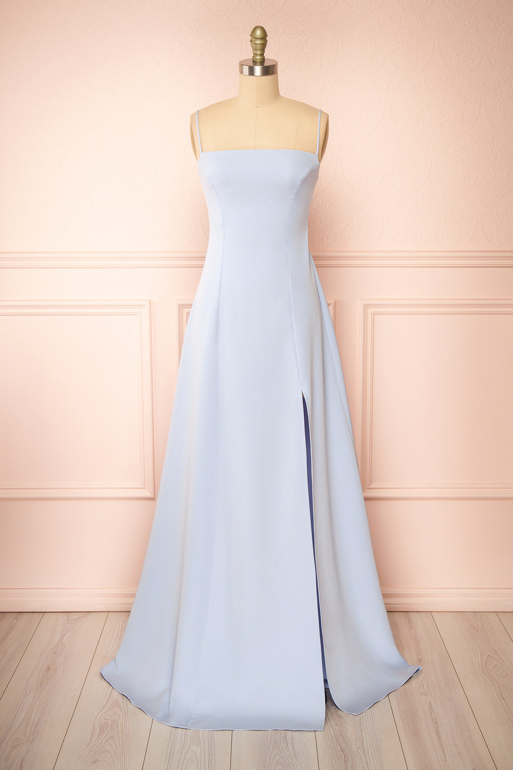 Estella Blue Maxi A-line Dress w/ Slit | Boudoir 1861 front view