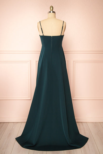 Estella Green Maxi A-line Dress w/ Slit | Boudoir 1861 back view