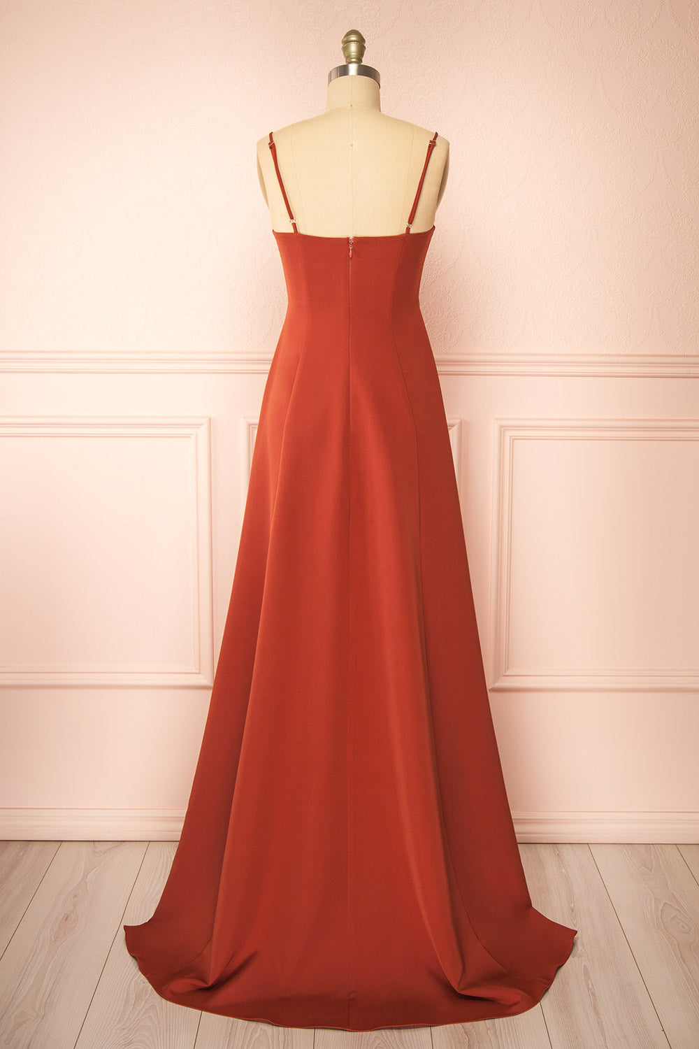 Estella Rust Maxi A-line Dress w/ Slit | Boudoir 1861 back view