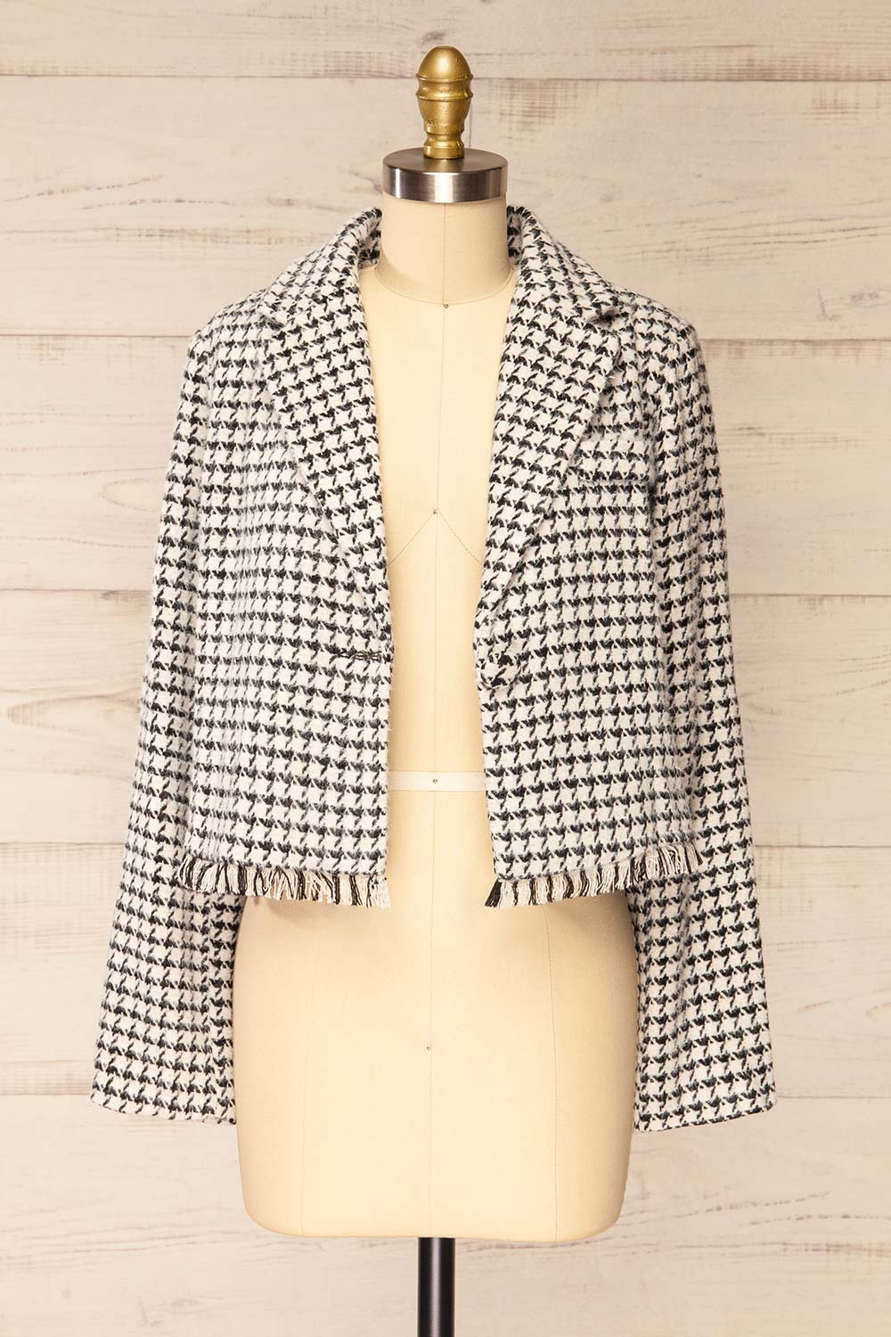 Eswatini Cropped Houndstooth Blazer w/ Fringes | La petite garçonne open