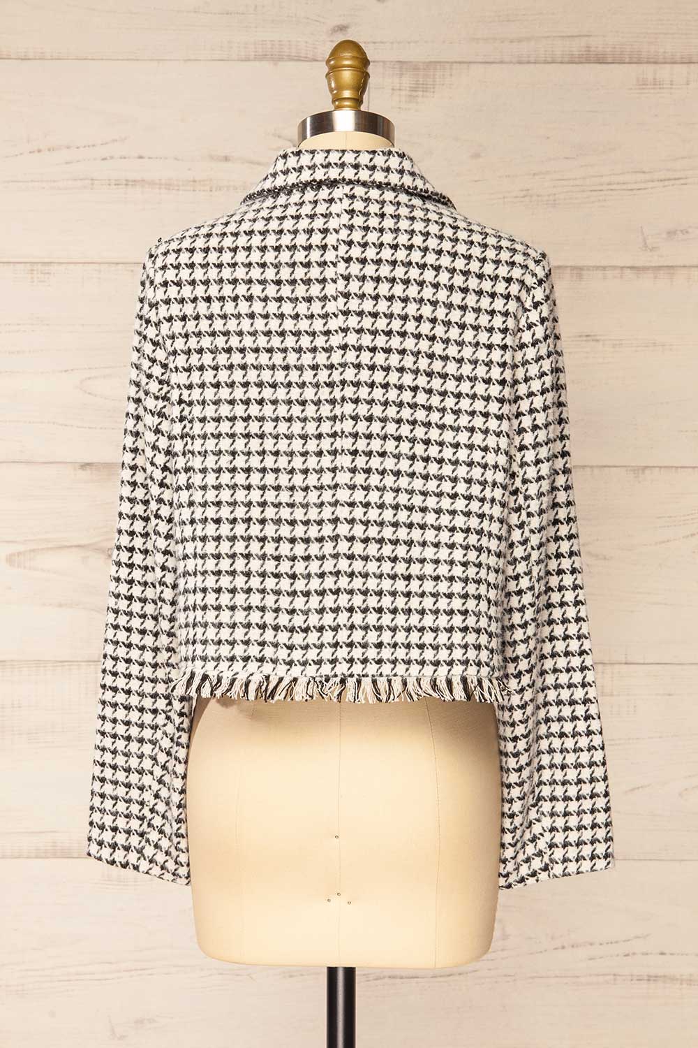 Eswatini Cropped Houndstooth Blazer w/ Fringes | La petite garçonne  back view