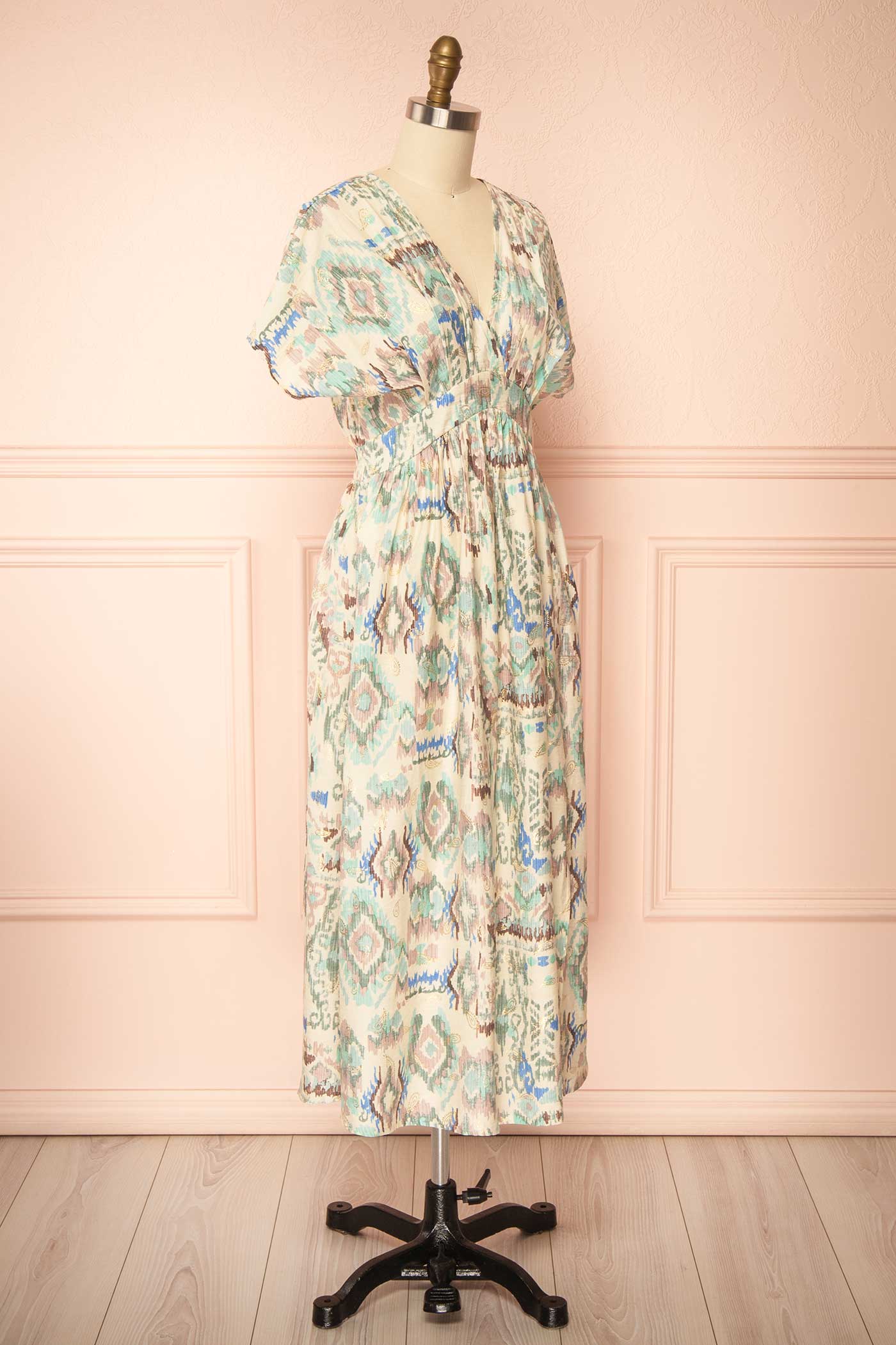 Sideview Eucharis Midi Dress with Ethnic Pattern at la boutique 1861