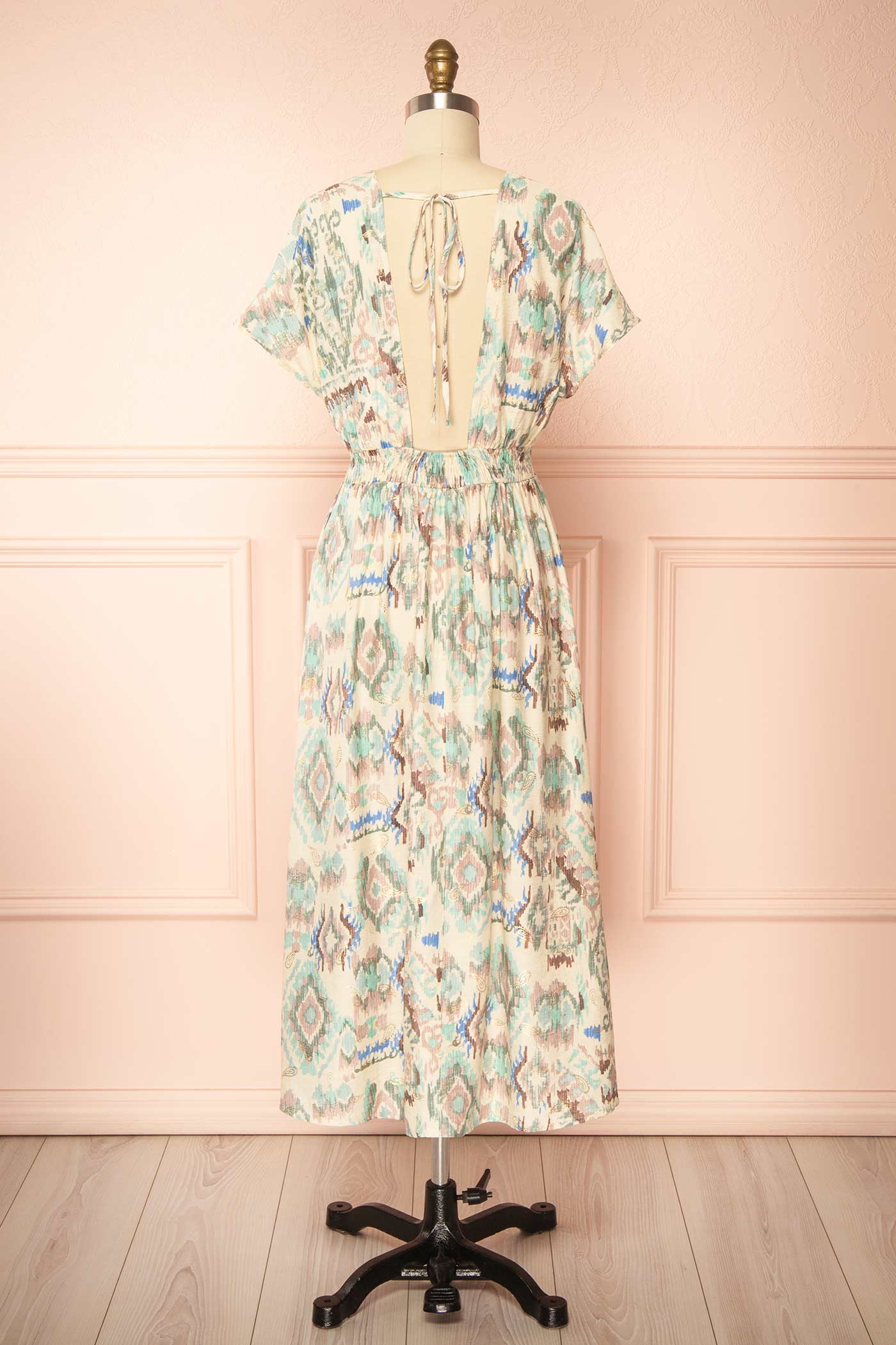 Backview Eucharis Midi Dress with Ethnic Pattern at la boutique 1861