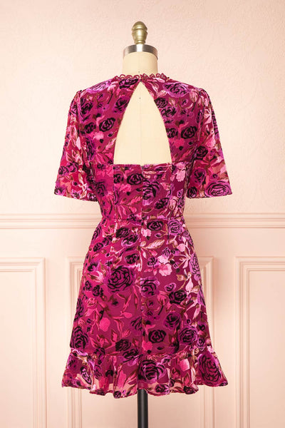 Eudine Short Violet Velvet Floral Dress | Boutique 1861 back view