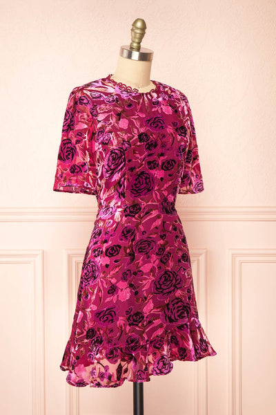 Eudine Short Violet Velvet Floral Dress | Boutique 1861 side view