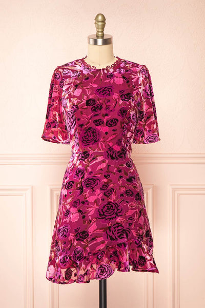 Eudine Short Violet Velvet Floral Dress | Boutique 1861 front vie