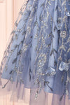 Eudora Short Sparkling Blue Dress w/ Floral Appliqués | Boutique 1861 bottom close-up