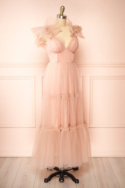 Eunby Maxi Pink Tulle Dress w/ Open Back | Boutique 1861  side view