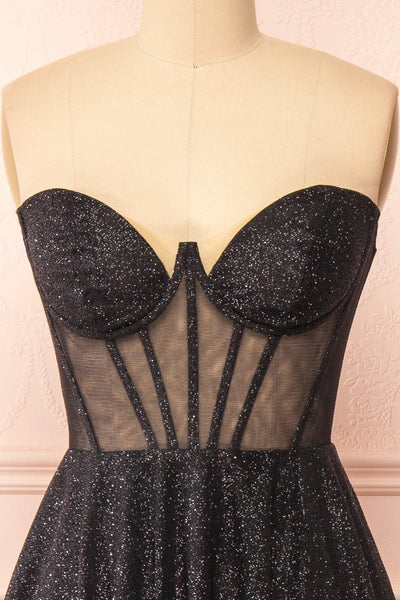 Euphea Black Glitter Strapless Corset Dress | Boutique 1861  front close-up